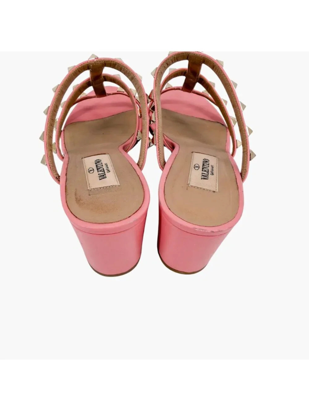 Valentino Rockstud Cage Block Heel Mule Sandals Pink Leather Size 38 US 8